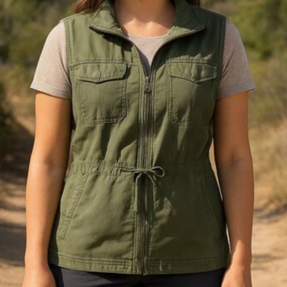 Merona Sleeveless Zip Front Olive Vest Women's Size XL EUC